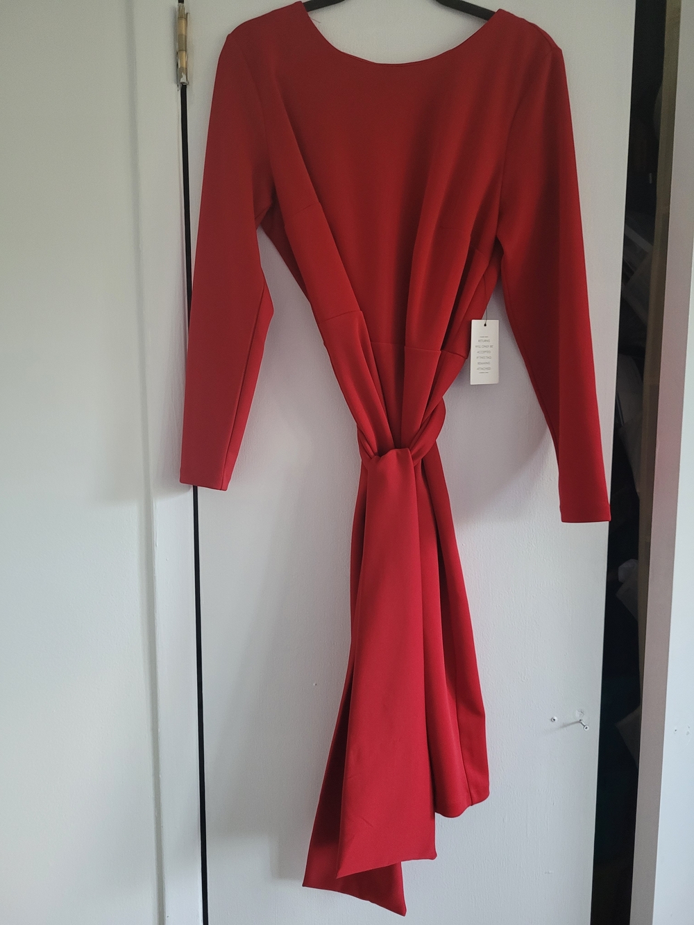 Red Long-Sleeve Knot Front Dress